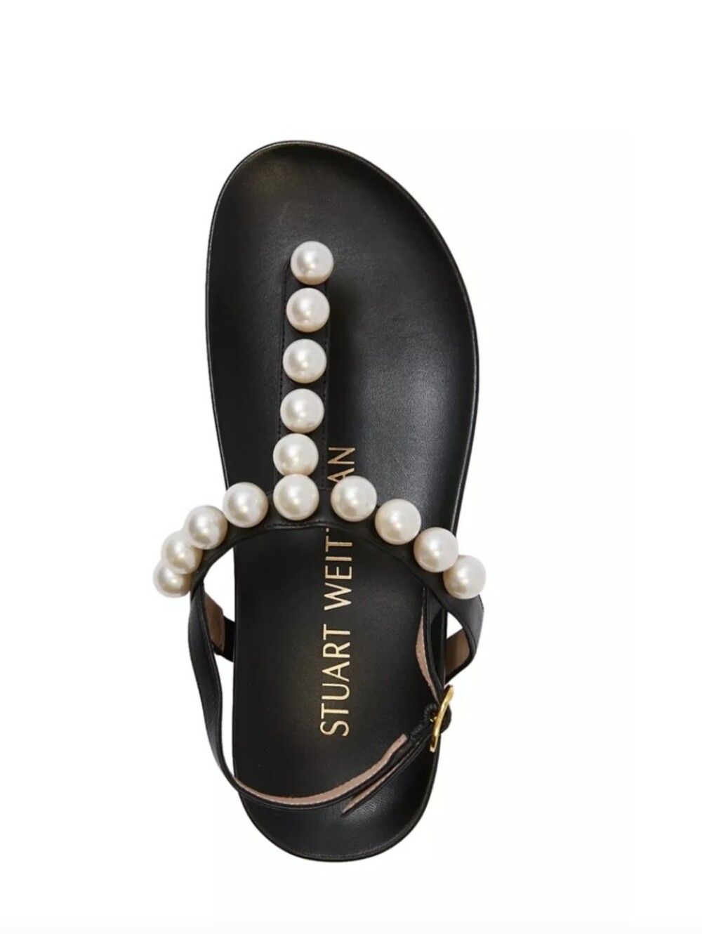 NWOT Stuart Weitzman $395 Goldie Pearl Leather Thong Sandals Size 7 Black